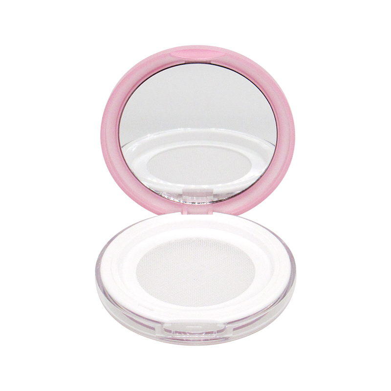 Custom portable plastic loose powder compact container, clamshell type empty makeup powder case packaging