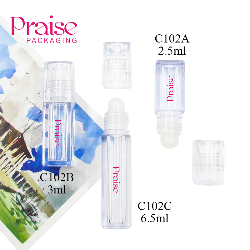 Cosmetics container package 2.5ml/3ml/6.5ml square thick wall plastic empty clear roller bottle for essential oil, perfume