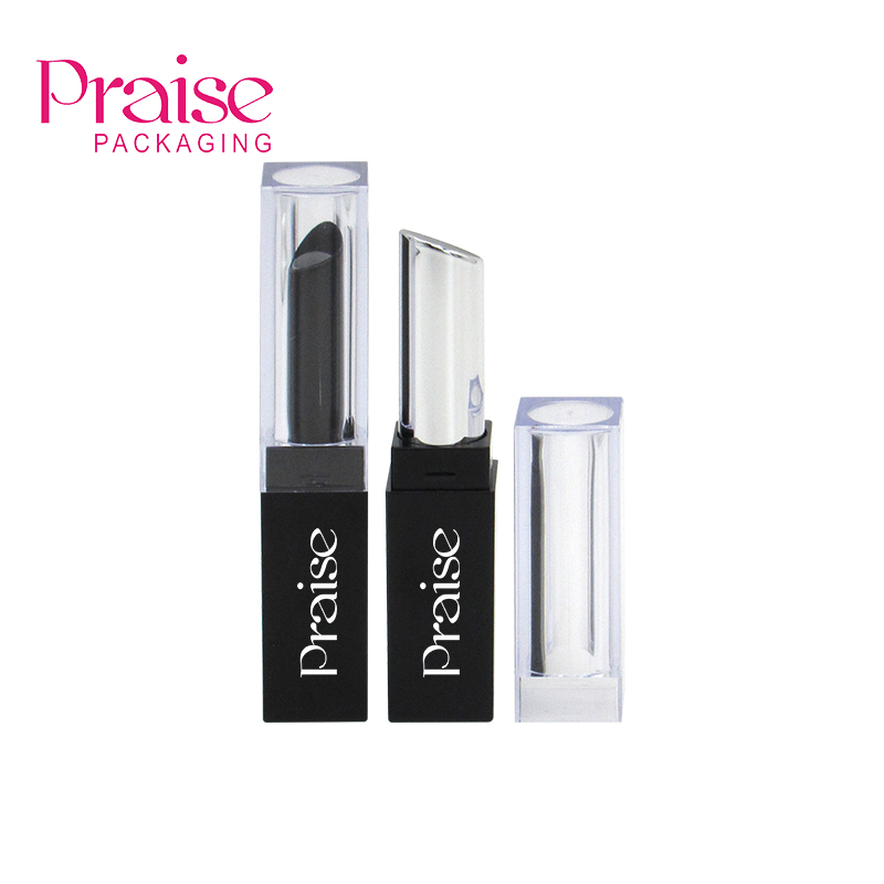 Simple black cosmetics lipstick packaging tube, custom empty plastic lip balm container