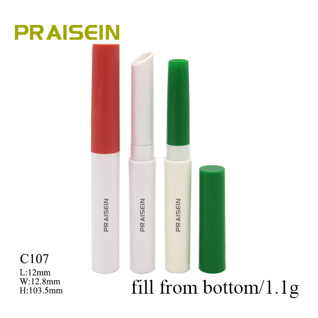 Slim round lipstick tube with printed plastic cosmetic packaging flow backward empty lipstick pen container