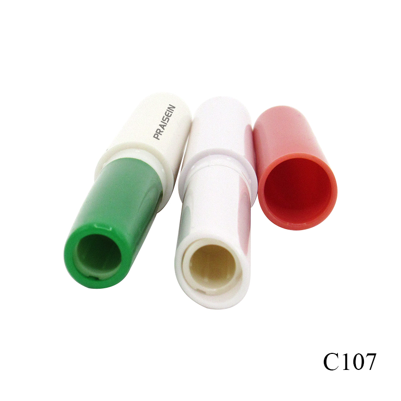 Slim round lipstick tube with printed plastic cosmetic packaging flow backward empty lipstick pen container