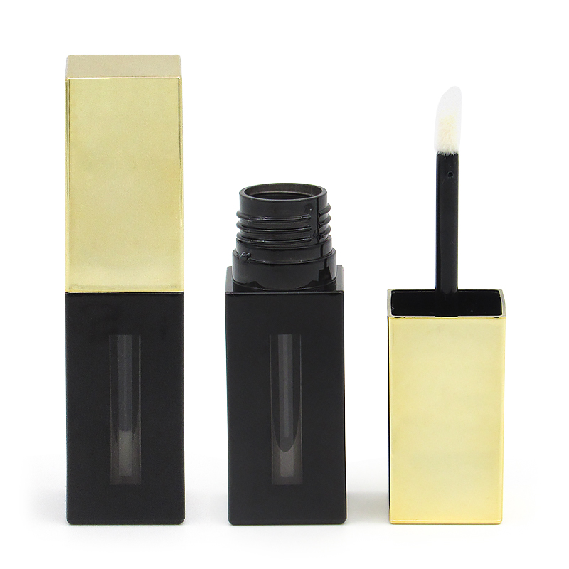 Custom design plastic black thick wall square empty makeup lip gloss tube container packaging