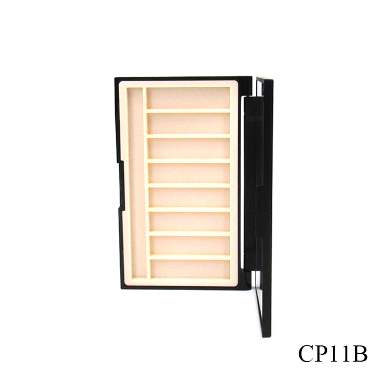 OEM custom 8 color cosmetic eye shadow palette, free sample square black empty eye shadow case container plastic packaging