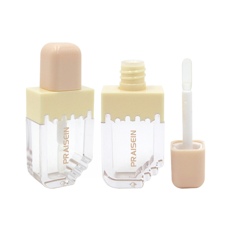 Wholesale Pink Ice cream lip gloss tube 4g 10g plastic clear cosmetic lip gloss container with brush