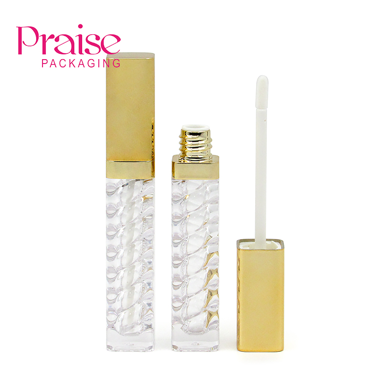 5ml Fashion Spiral inner pipe square Empty Clear Lipgloss plastic Tube packaging,custom makeup gold lip gloss tubes container