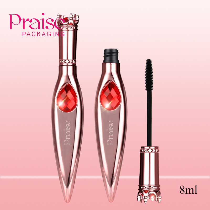 Exquisite crown shape empty mascara container 8ml plastic gradient mascara tube packaging silicone makeup brush