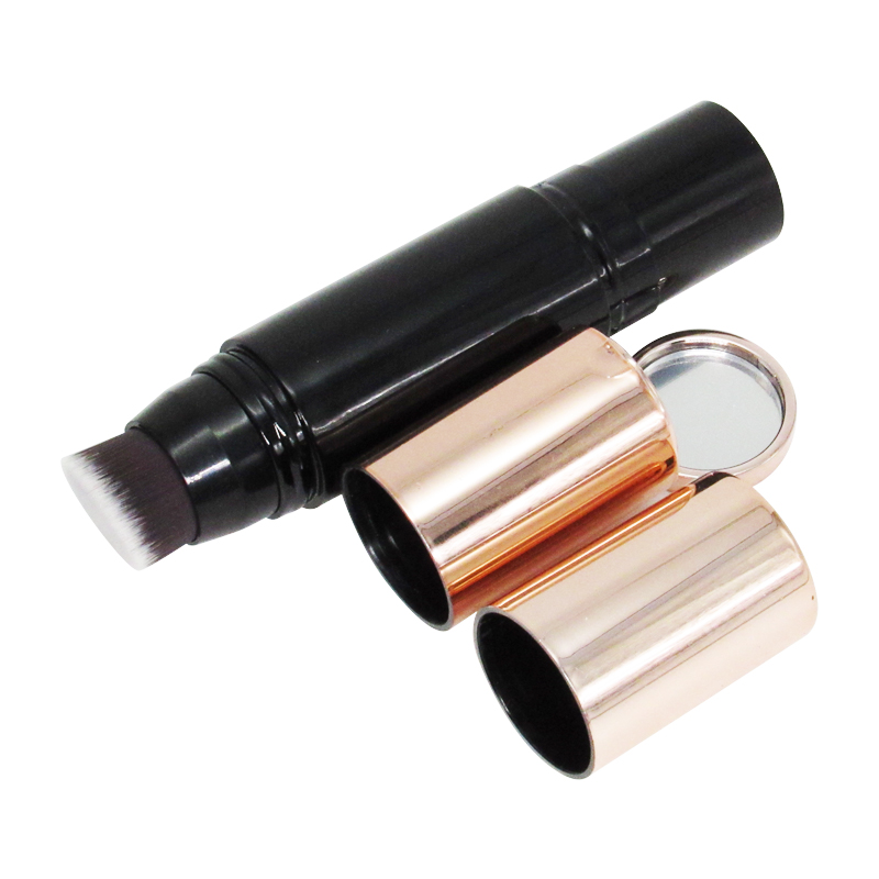 High quality smooth 2 in 1 plastic concealer container packaging, round two-head foundation tube with mirror and brush