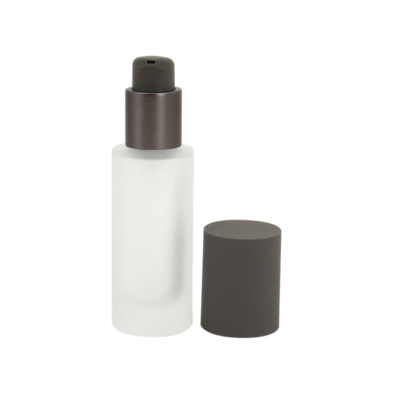 30ml glass frosted cosmetic lotion bottle with pump, round empty clear liquid foundation container bottle printing pattern