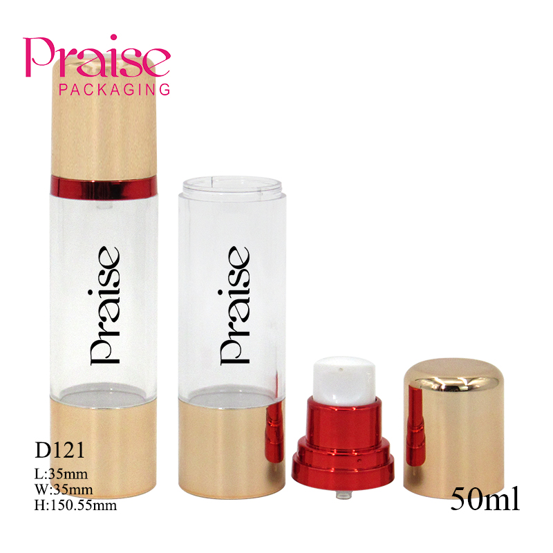 50ml round empty skin care essence bottle, plastic transparent lotion bottle with vacuum pump custom cosmetics packaging