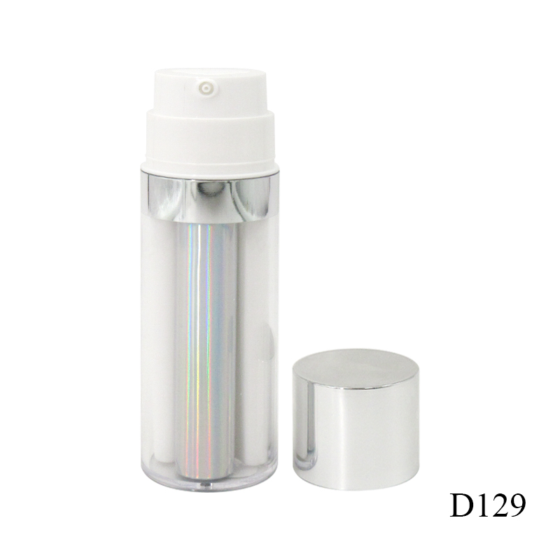 30ml+7.6ml spraying silver plastic bottle, double tube designed lotion essence container with pump wholesale skin care packaging