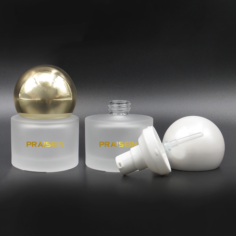 30ml round frosted glass lotion bottle with pump wholesale sale of high quality cosmetic liquid foundation container packaging