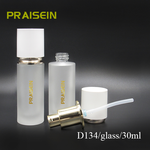 30ml custom new round frosted glass lotion bottle with lid, empty essence bottle skin care packaging