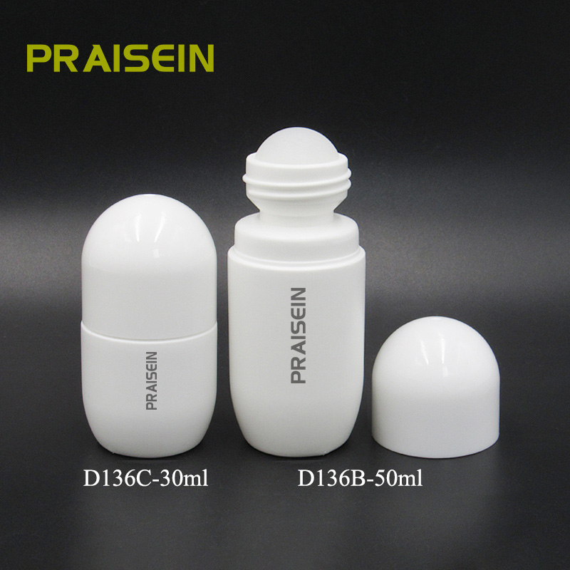 Deodorant roll on bottle 30ml 50ml PE white plastic roller ball bottle for essential oils and perfumes