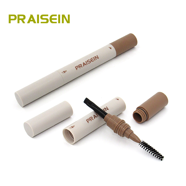 Wholesale premium plastic cosmetic eyebrow cream container with brush custom empty round eyebrow tube packaging