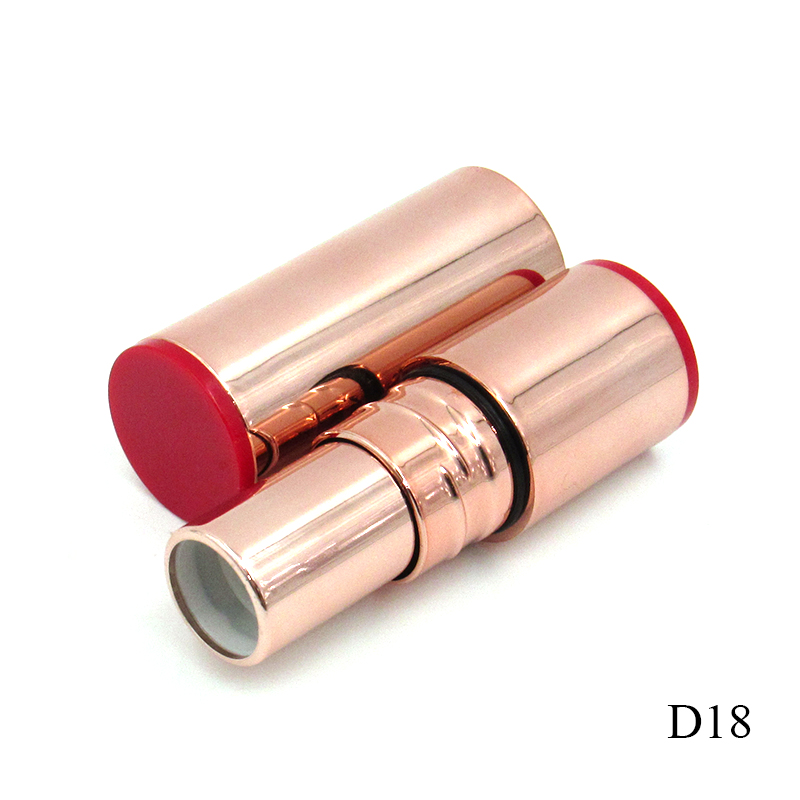 Gold round cosmetics lipstick tube plastic packaging custom supplied empty lipstick container with rotating lid