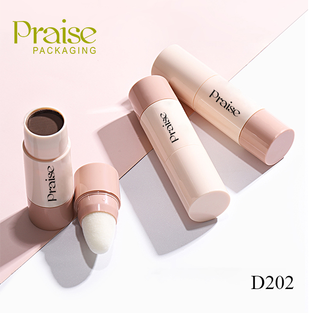 New design plastic lipstick tube with sponge powder puff, round empty lipstick container cosmetic packaging custom processing