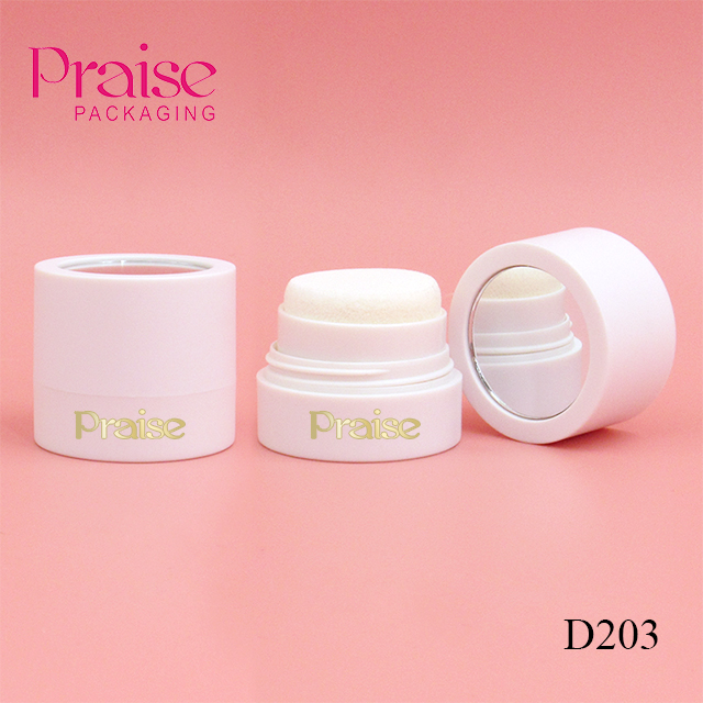 White plastic loose powder case with mirror cosmetic packaging custom portable round empty blush powder container