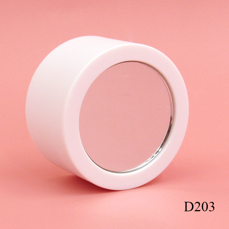 White plastic loose powder case with mirror cosmetic packaging custom portable round empty blush powder container