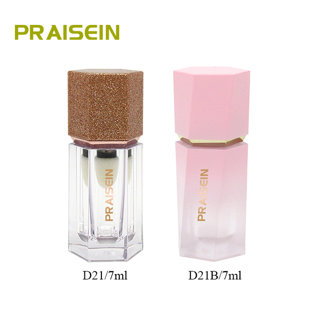 7ml unique octagonal cosmetic lip gloss tube customized empty transparent plastic lip gloss container with brush