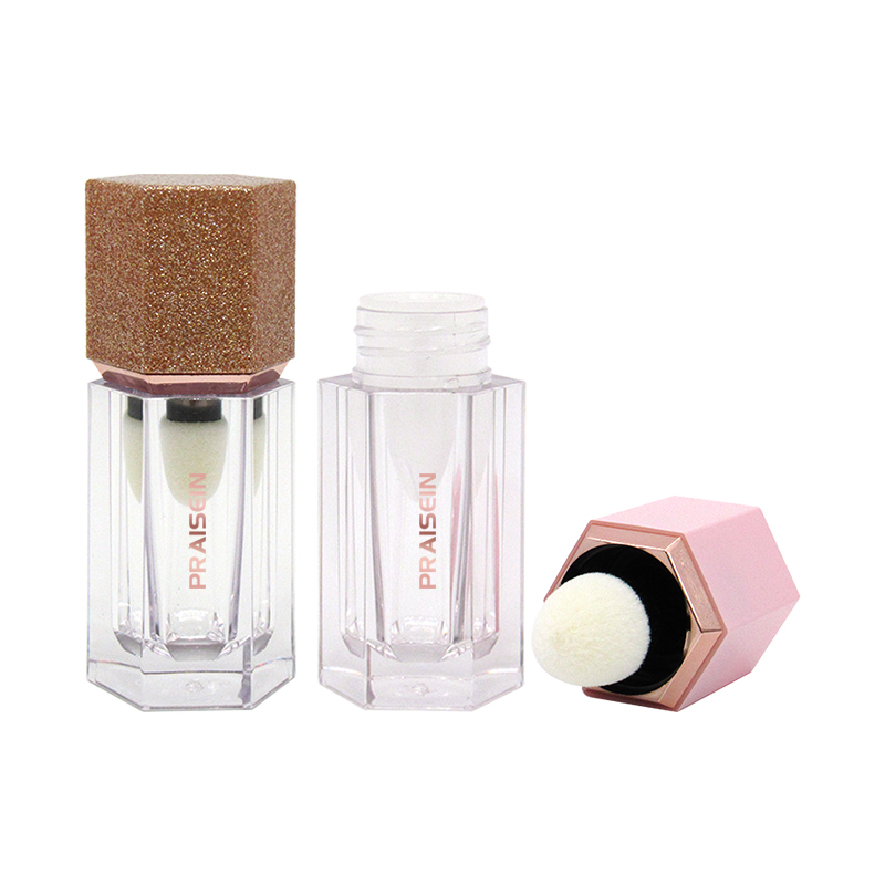 7ml unique octagonal cosmetic lip gloss tube customized empty transparent plastic lip gloss container with brush