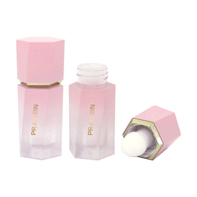 7ml unique octagonal cosmetic lip gloss tube customized empty transparent plastic lip gloss container with brush