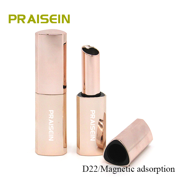 Light luxury rose gold lipstick tube with magnetic triangle plastic tube custom lipstick containers