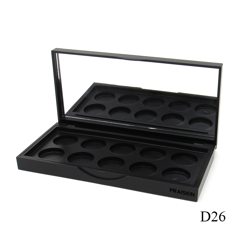 Private brand custom cosmetic eye shadow case with mirror 10 color plastic empty eyeshadow palette packaging