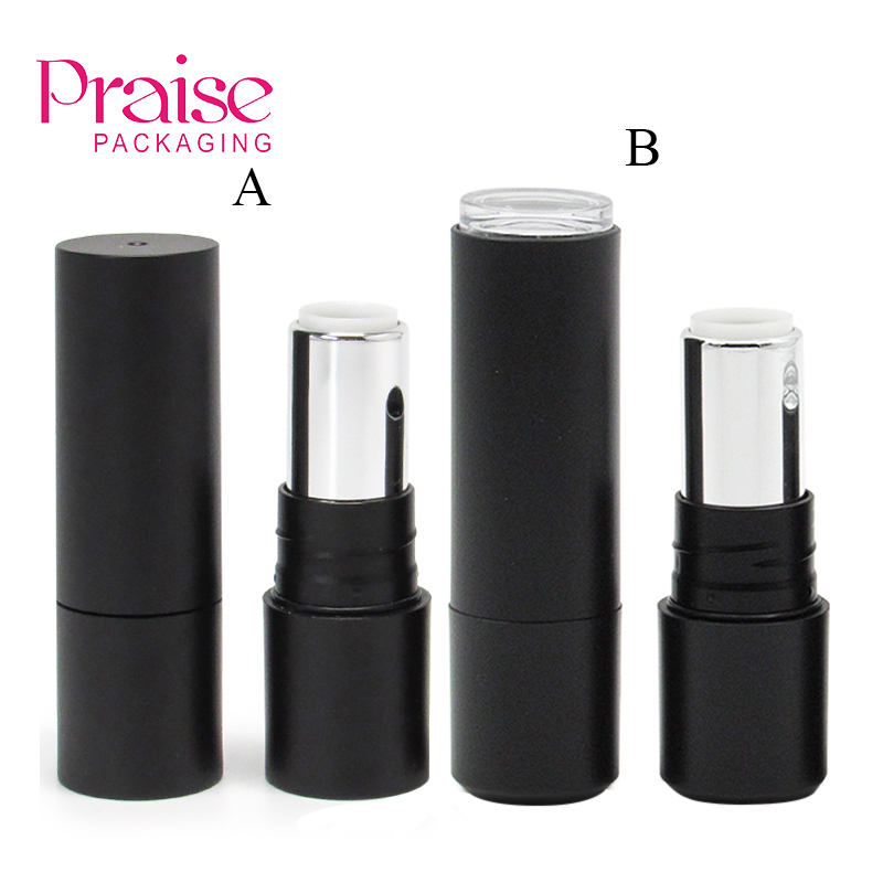 Cheap price OEM custom Designs makeup lipstick container Rotary cover empty cosmetic black lipstick tube plastic packaging