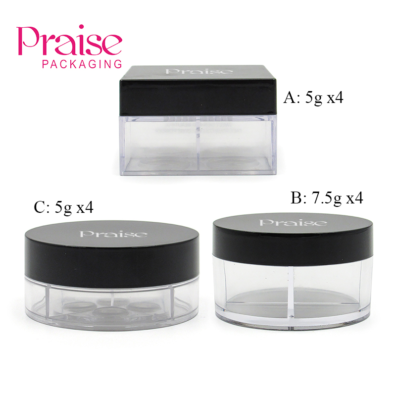 20/30g square round 4 color makeup loose powder empty case packaging, Cosmetic clear plastic powder case, Custom design logo