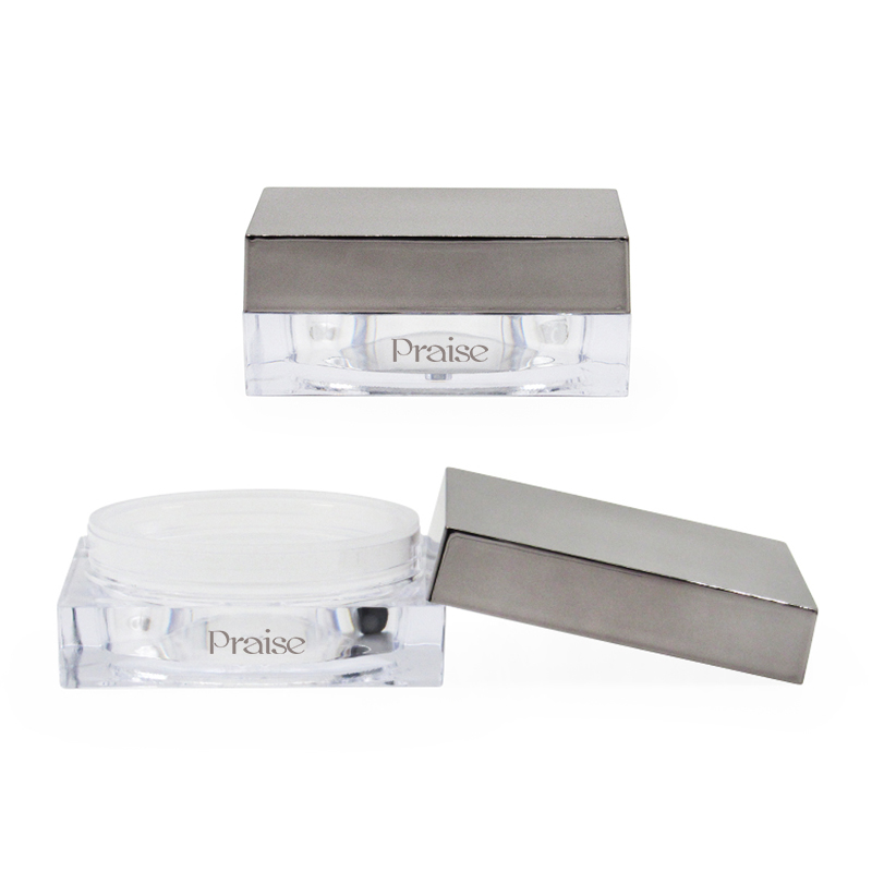 10g/20g portable transparent square loose powder case packaging, empty plastic makeup powder case with elastic mesh screen