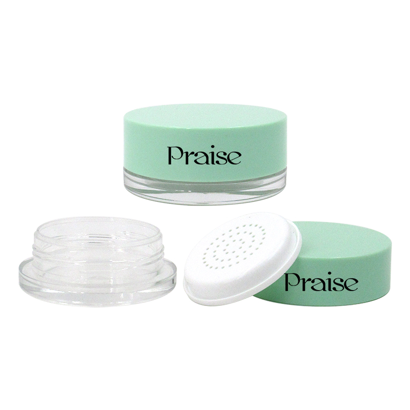 Custom pattern 7g circular empty loose powder container case, cosmetic powder plastic jar packaging