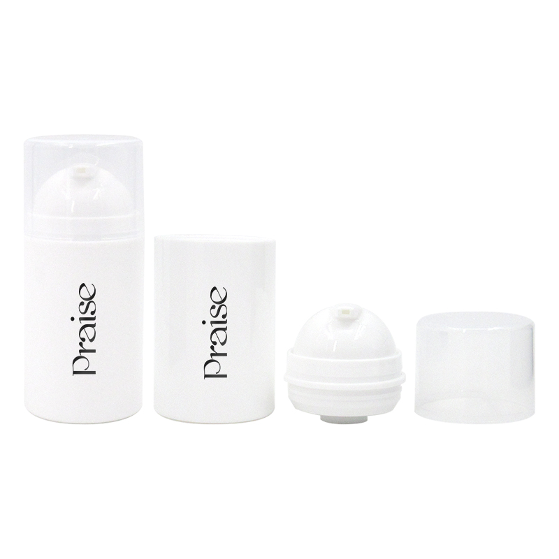 Simple round cosmetic bottle with vacuum pump, white PP plastic empty lotion bottle essence cream container packaging for sale