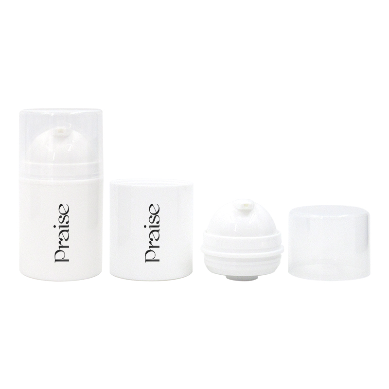 Simple round cosmetic bottle with vacuum pump, white PP plastic empty lotion bottle essence cream container packaging for sale