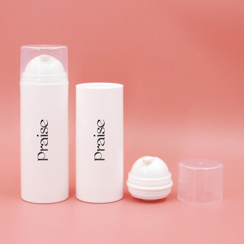 Simple round cosmetic bottle with vacuum pump, white PP plastic empty lotion bottle essence cream container packaging for sale