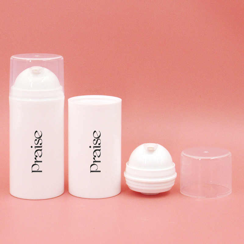 Simple round cosmetic bottle with vacuum pump, white PP plastic empty lotion bottle essence cream container packaging for sale