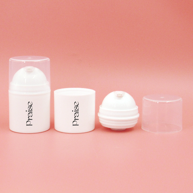 Simple round cosmetic bottle with vacuum pump, white PP plastic empty lotion bottle essence cream container packaging for sale