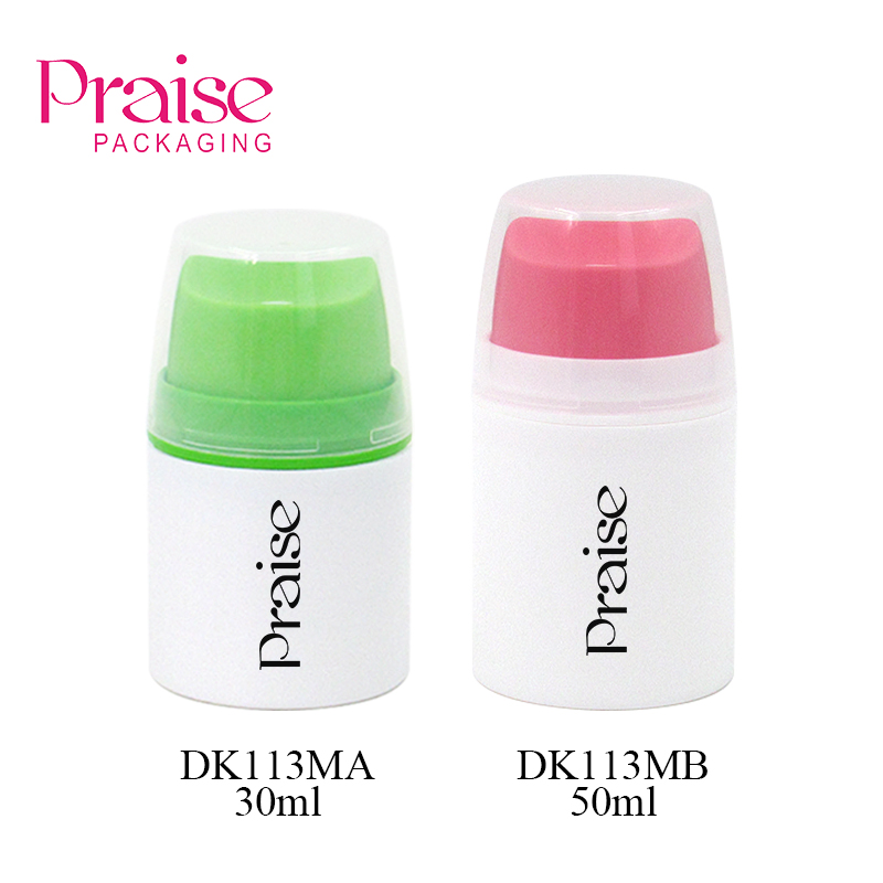 Wholesale price 30ml/50ml round empty cosmetic lotion container, white PP plastic vacuum pump bottle packaging custom