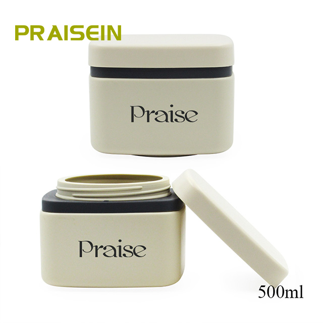 Free sample 500ml hair product container PE plastic square cream jar with lid cosmetic packaging custom logo