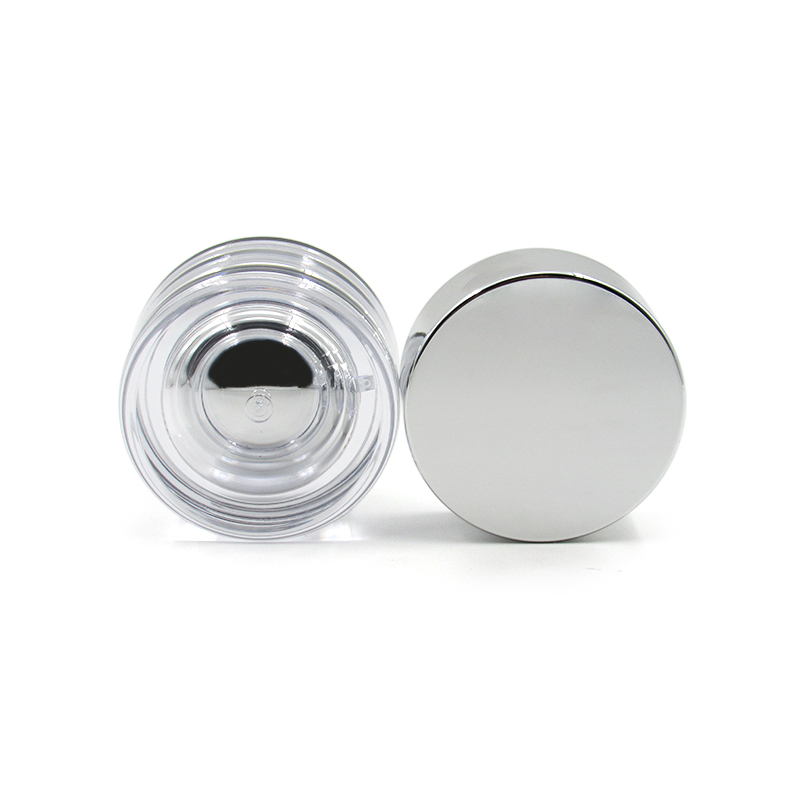 Double wall injection molded face cream jar, 50ml silver round cream jar,plastic cosmetic empty jar private custom logo