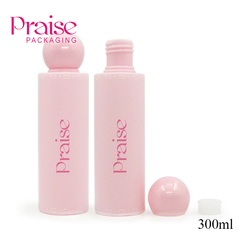 Cosmetic plastic Squeeze bottle packaging 300ml pink round Body lotion empty container Moisturizing Toner Bottle