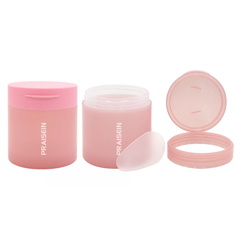 Circular clamshell cosmetic jar custom 50g 100g 200g cream plastic packaging container face cream jar with spoon