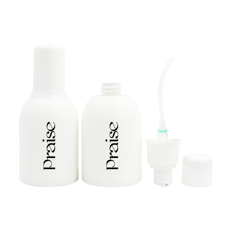 Trendy round shoulder cosmetics bottle set, multi-specification white empty lotion pump bottle, frosted plastic cream jar custom