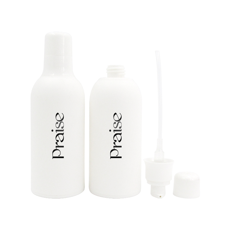 Trendy round shoulder cosmetics bottle set, multi-specification white empty lotion pump bottle, frosted plastic cream jar custom