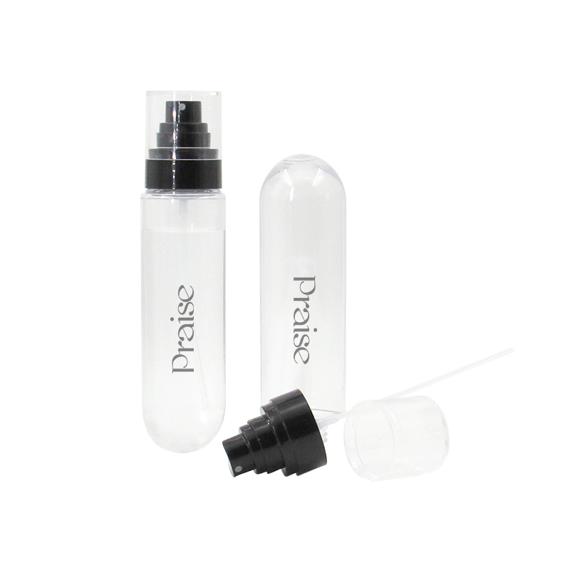 Customized transparent fine mist spray bottle high quality 80ml/120ml/150ml with pump round empty PET plastic bottle container