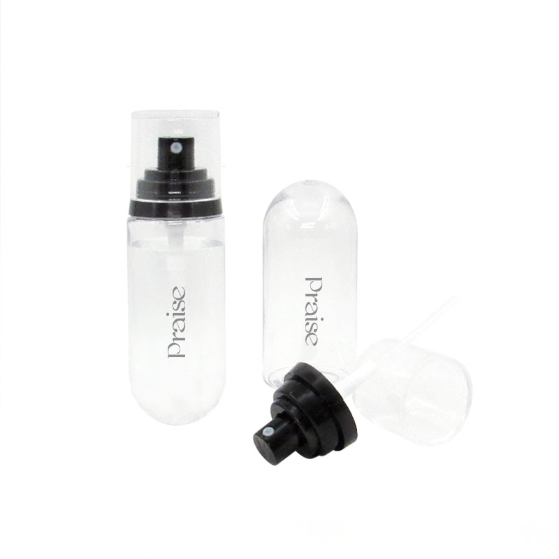 Customized transparent fine mist spray bottle high quality 80ml/120ml/150ml with pump round empty PET plastic bottle container