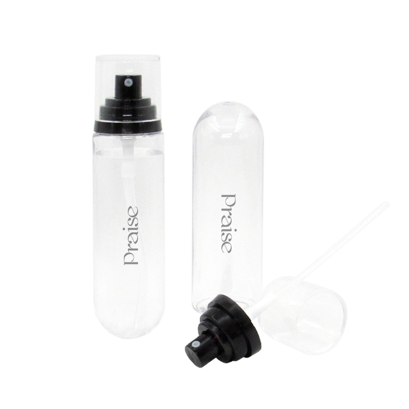 Customized transparent fine mist spray bottle high quality 80ml/120ml/150ml with pump round empty PET plastic bottle container