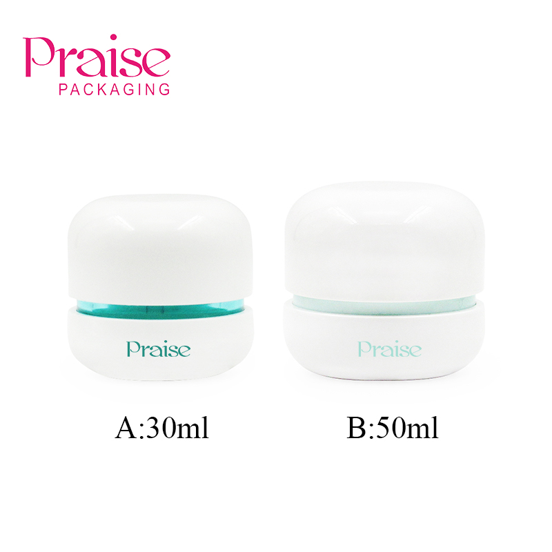 Newly designed 30ml/50ml white plastic jar with dome lid, PP plastic wide mouth double wall skin cream container packaging