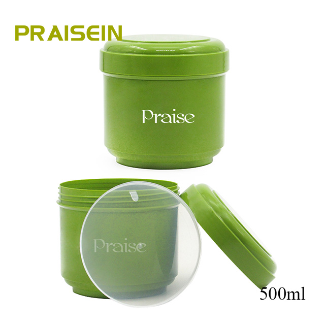 Cosmetics container custom 500ml high quality green wide mouth baked ointment jar, PP plastic hair film bottle hair care package