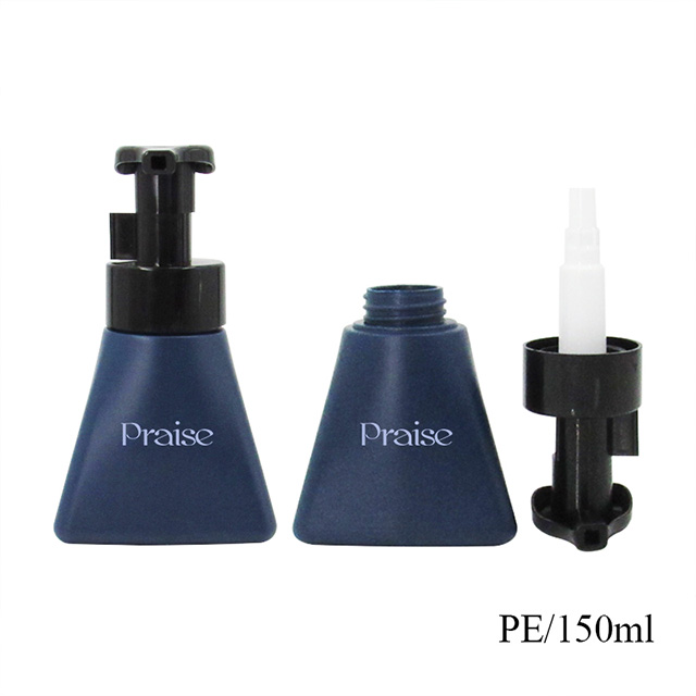 Factory price triangular press type foam lotion bottles 150ml/400ml capacity PE plastic bottle for makeup shower foam and more