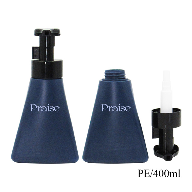 Factory price triangular press type foam lotion bottles 150ml/400ml capacity PE plastic bottle for makeup shower foam and more